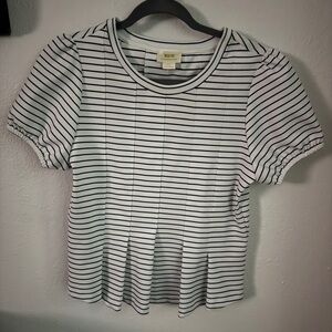 Anthropologie Black and White Striped Short Sleeve Top